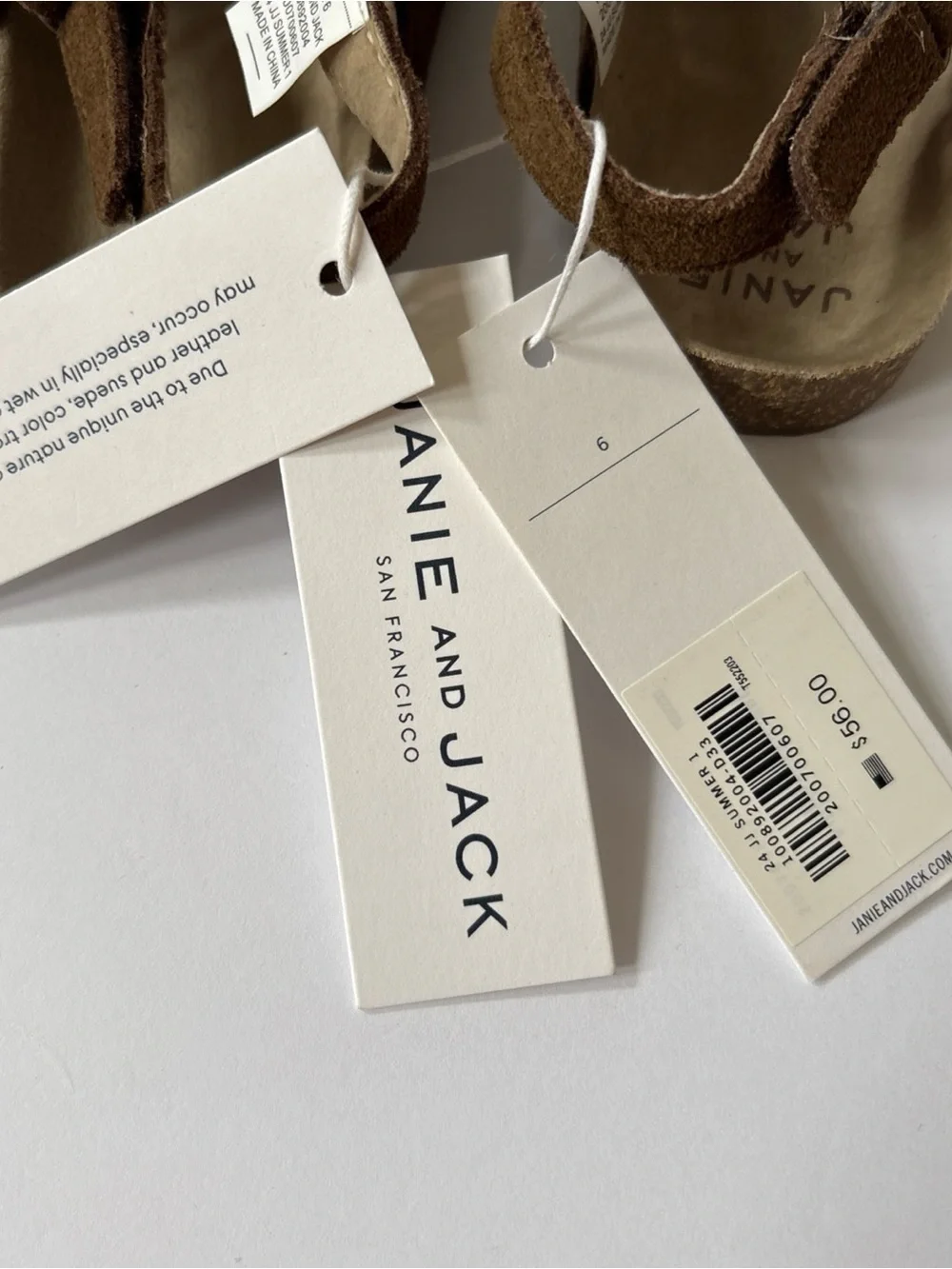 Janie‎ & Jack Brown Genuine Suede Buckle Sandal Slip On Size 6 Touch Close Strap